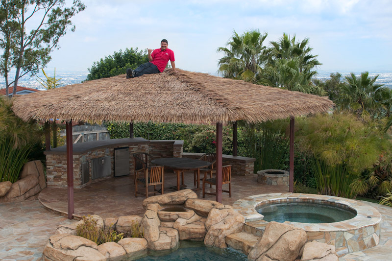 thatched roof over a patio cabana in Rancho Palos Verdes
